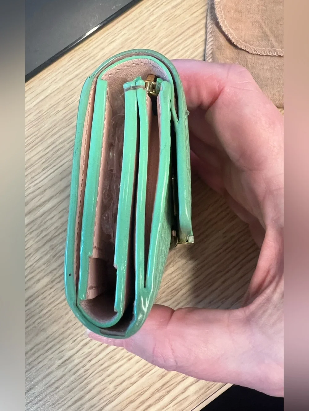 Louis Vuitton Mint Green Pebbled Leather Compact Wallet with LV Hardware